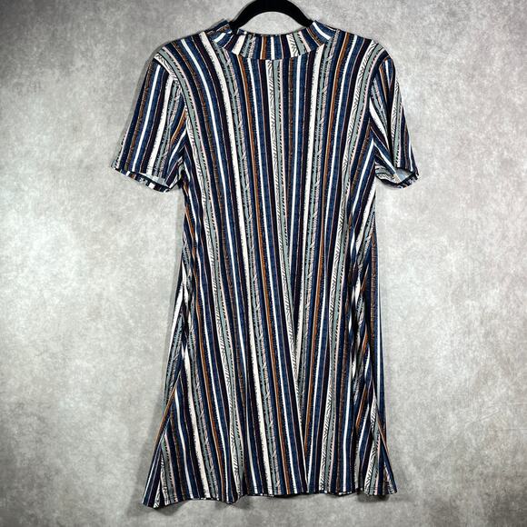BCBGeneration Mini Dress Womens Medium Dark Navy Combo Striped‎ Mock Neck NEW - Picture 2 of 10